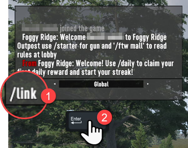 7 Days to Die chat showing /link command