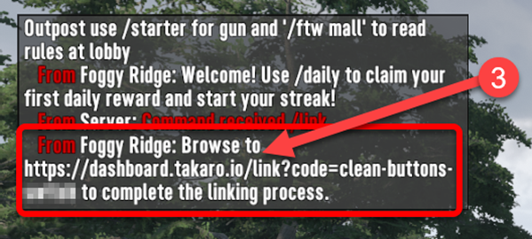 Foggy Ridge chat showing personal linking URL
