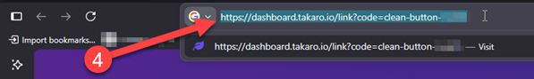 Browser address bar with manually typed Takaro URL