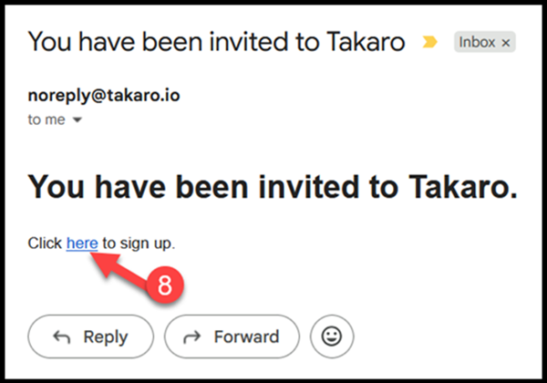 Takaro invitation email