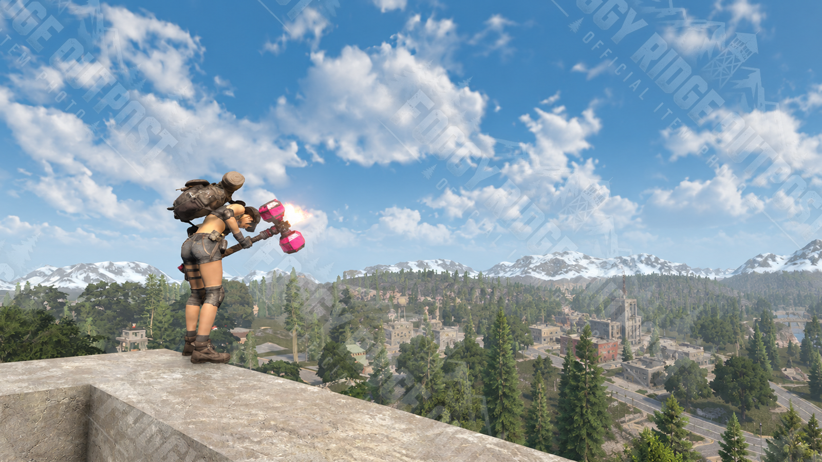 One brave soul peers over the edge of a dangerously tall mall build. Gorgeous view; terrifying drop.