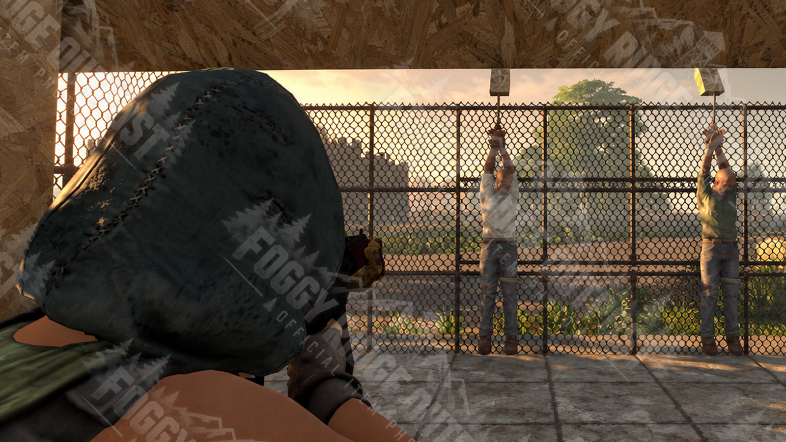 Target practice with restrained zombies—because ordinary paper targets apparently lacked personality.
